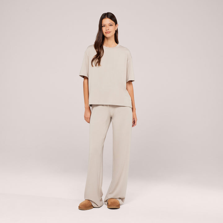 Soft Touch Wide Leg Lounge Set - Oatmeal Beige