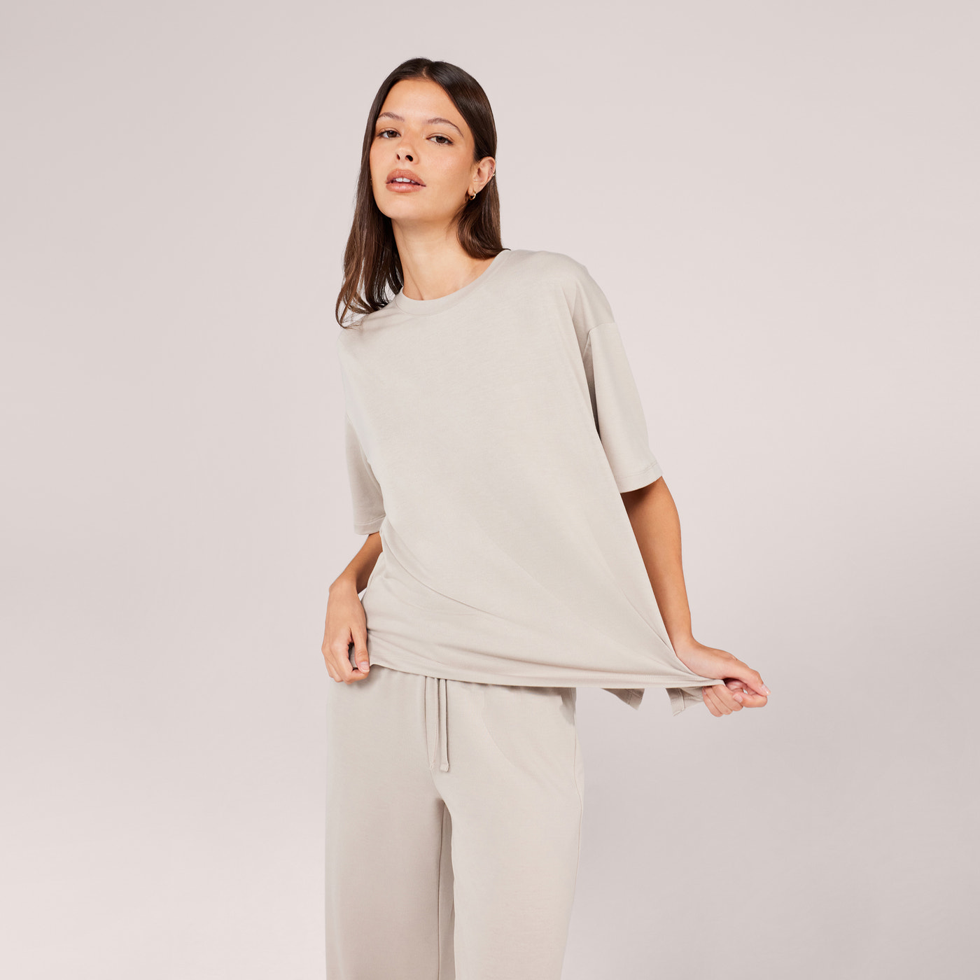 Soft Touch Wide Leg Lounge Set - Oatmeal Beige