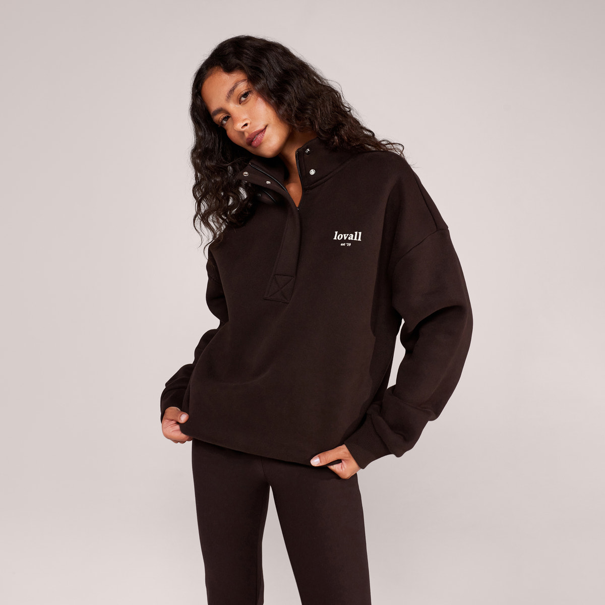 Heavyweight 1/4 Zip Sweatshirt - Espresso Brown