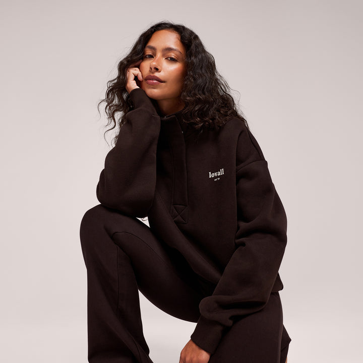 Heavyweight 1/4 Zip Sweatshirt - Espresso Brown