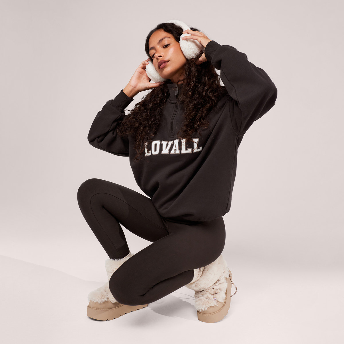 Loopback Varsity 1/4 Zip Sweatshirt - Black Coffee