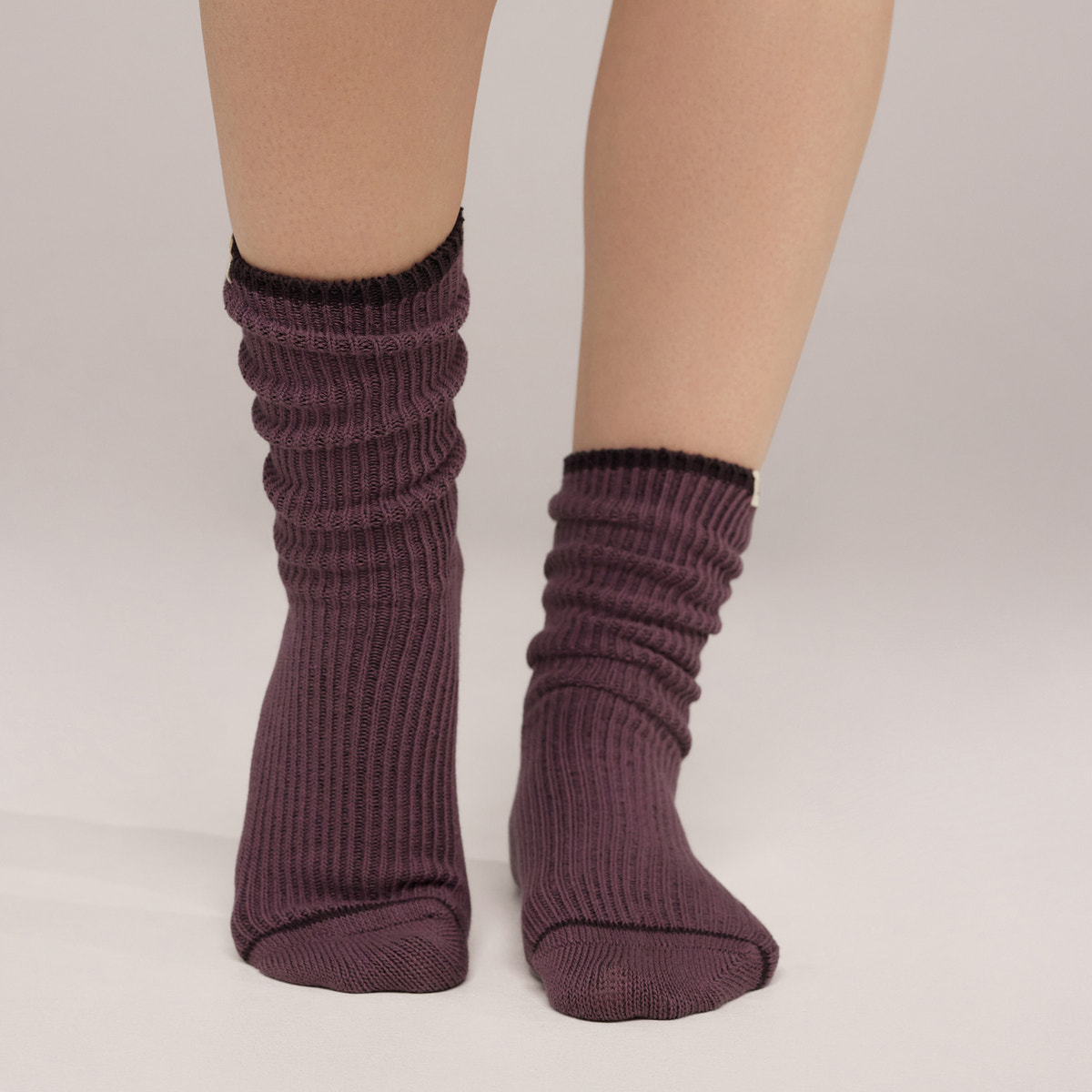 Knitted Rib Socks 2 Pack - Wine/Mauve
