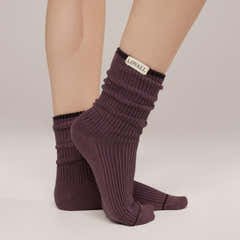 Knitted Rib Socks 2 Pack - Wine/Mauve
