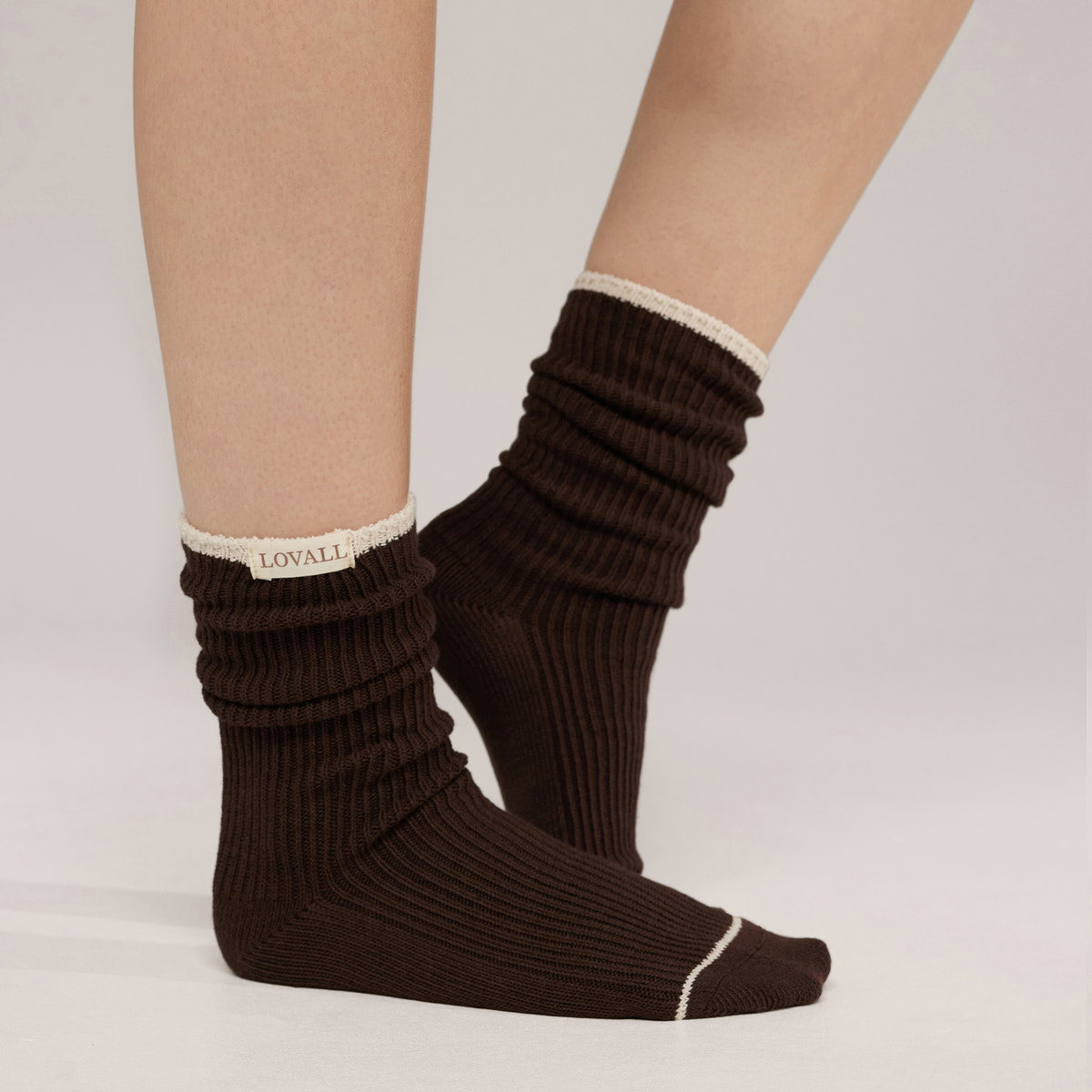 Knitted Rib Socks 2 Pack - Black Coffee/Beige