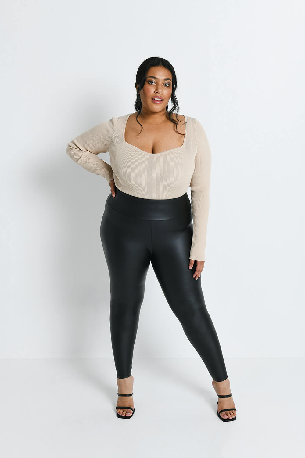 Curve Black Leather Look High Waisted Leggings LOVALL