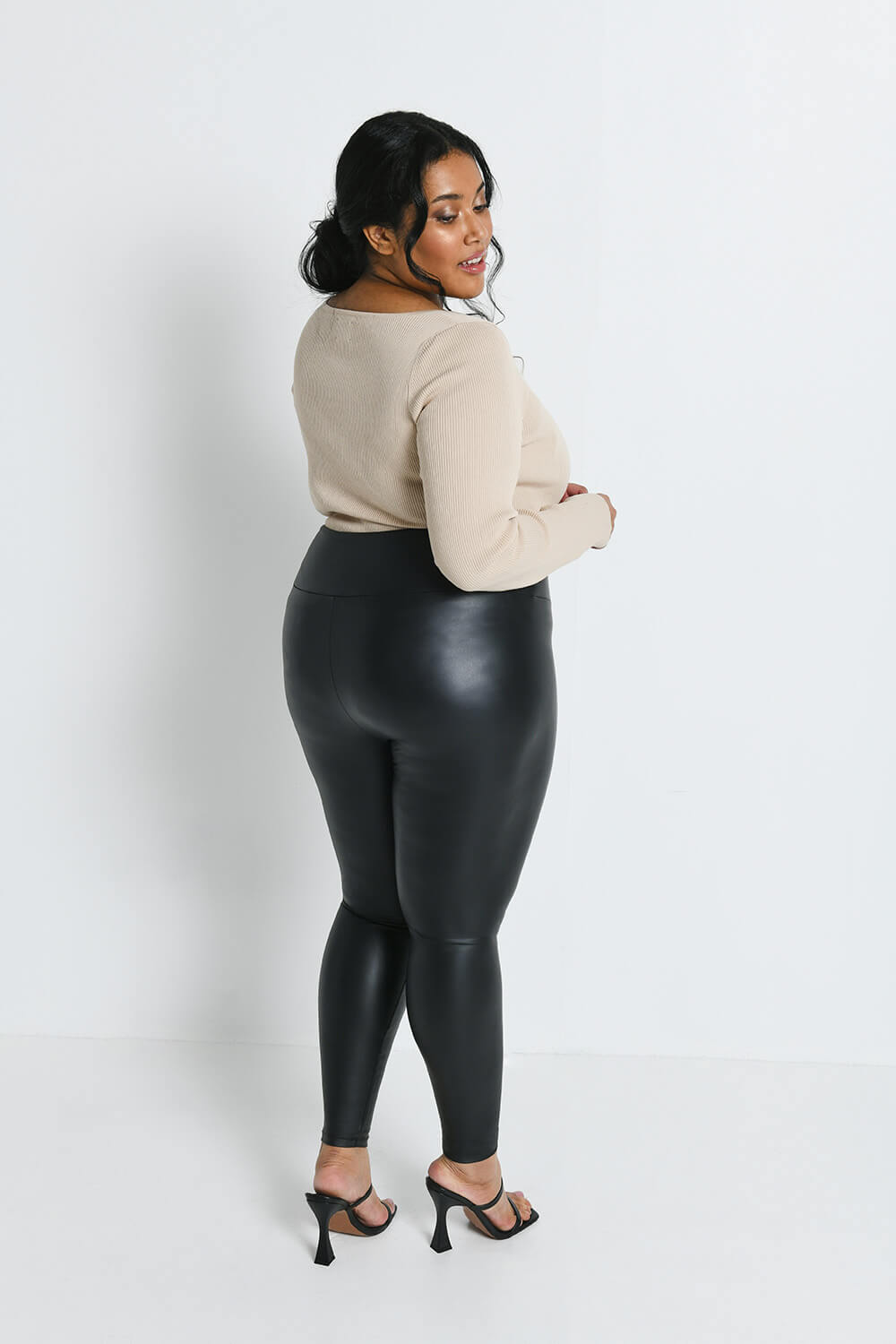 Curve Black Leather Look High Waisted Leggings LOVALL