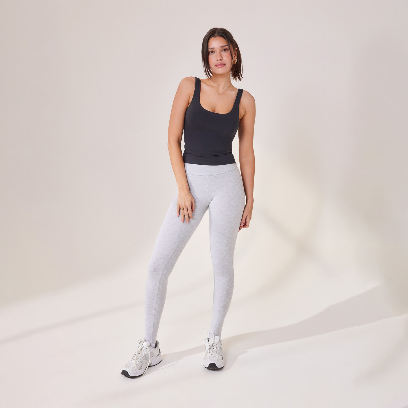 Lightweight Everyday High Waisted Leggings - Light Grey Marl