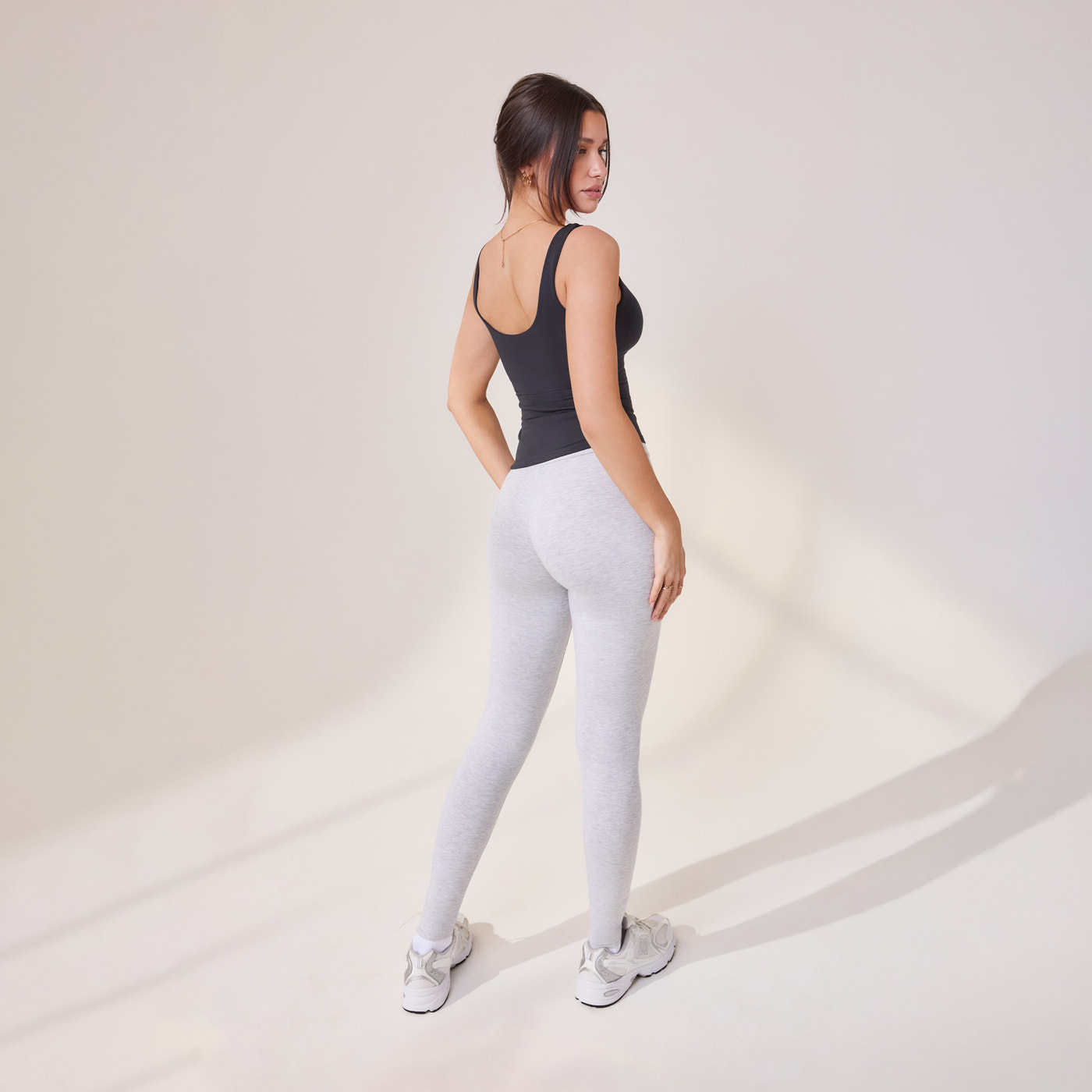 Lightweight Everyday High Waisted Leggings - Light Grey Marl
