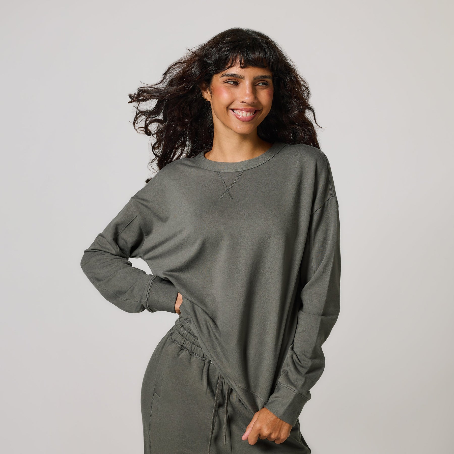 Curve Luxe Lounge Sweatshirt - Slate Green