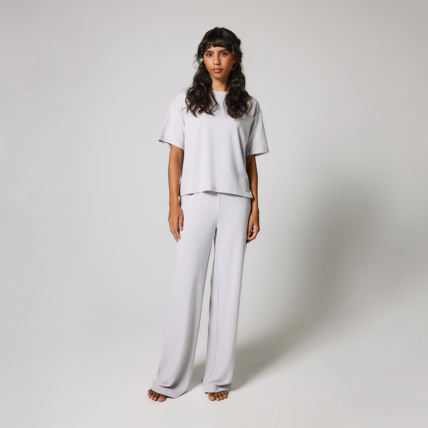 Soft Touch Wide Leg Lounge Set - Grey