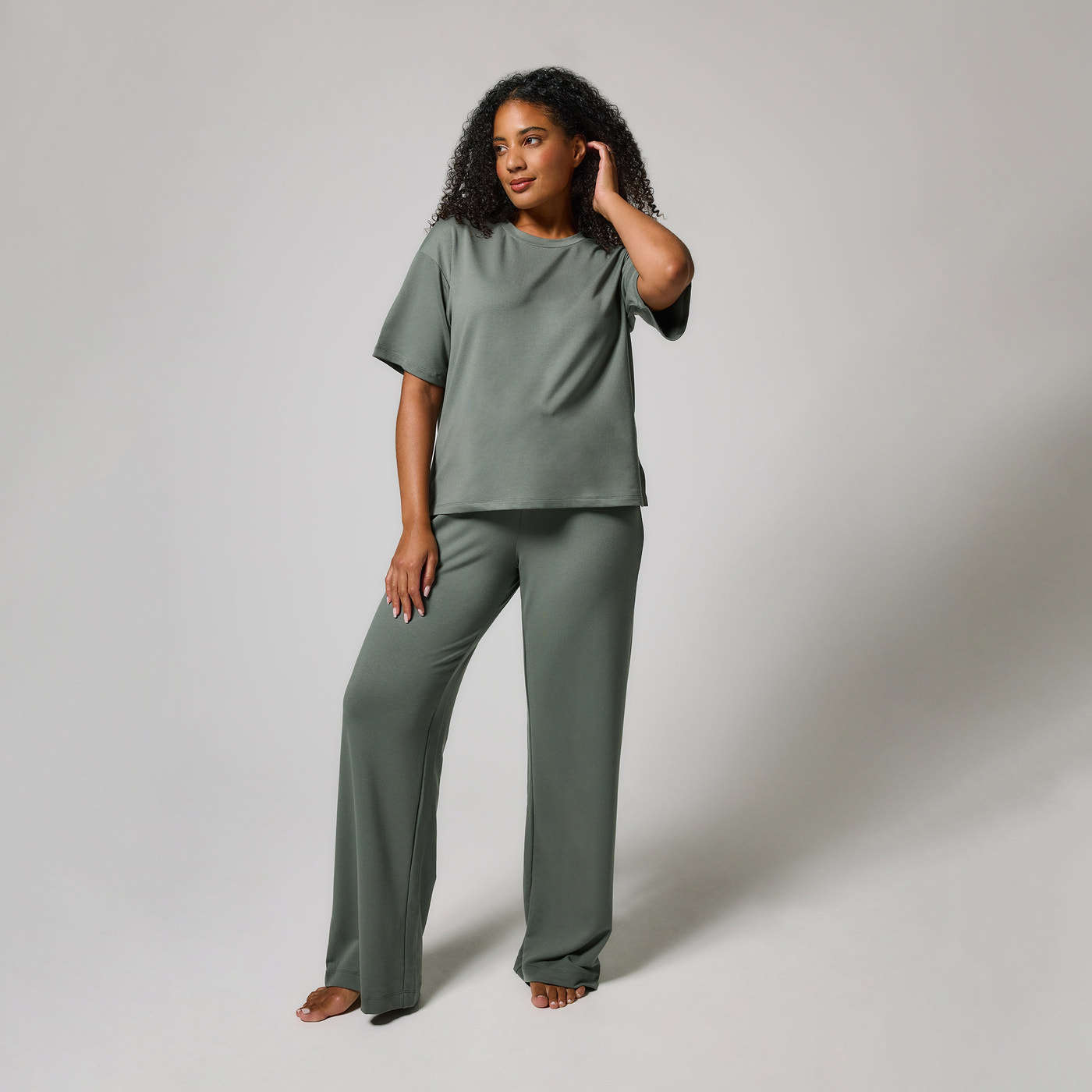 Soft Touch Wide Leg Lounge Set - Sage Green