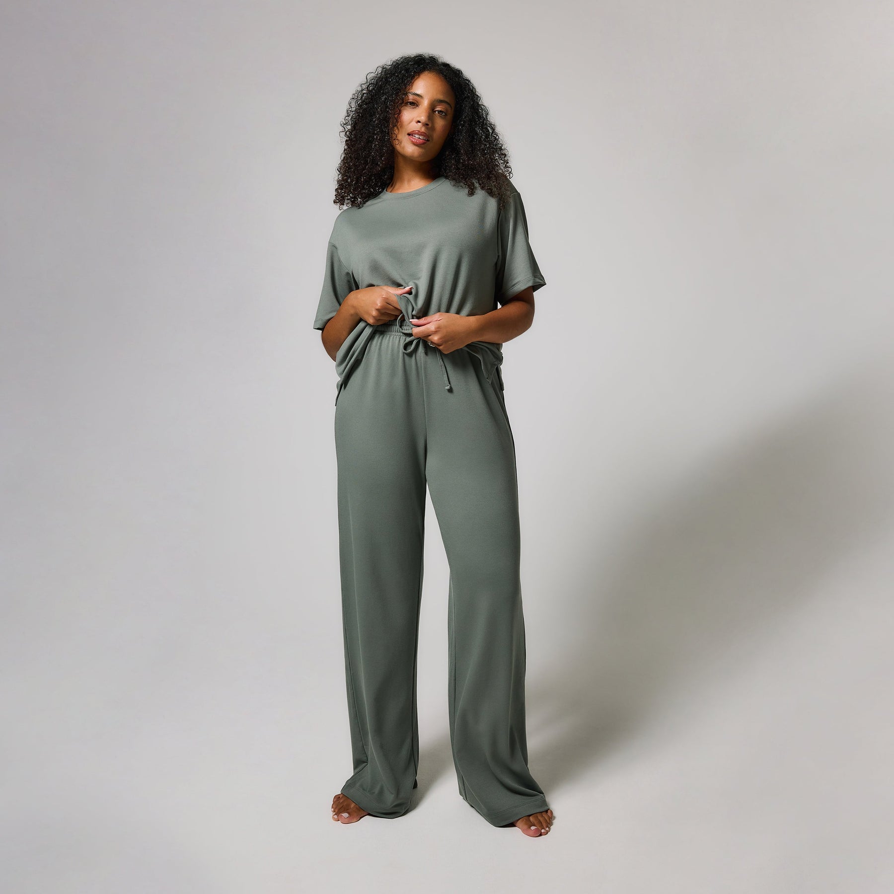 Soft Touch Wide Leg Lounge Set - Sage Green