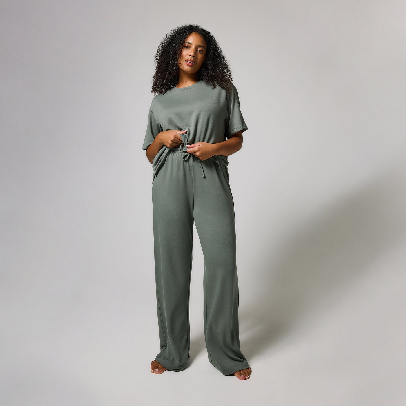 Soft Touch Wide Leg Lounge Set - Sage Green