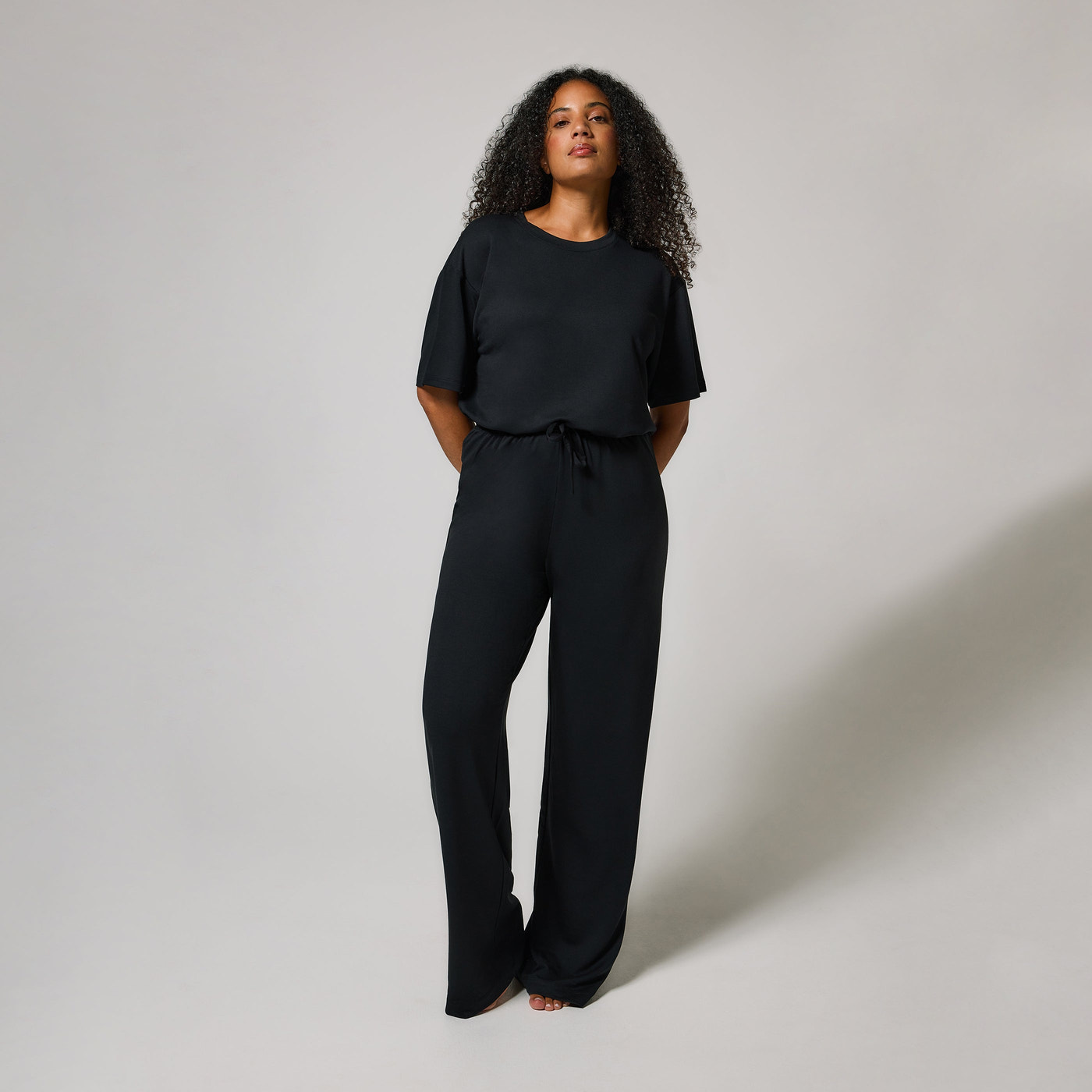 Soft Touch Wide Leg Lounge Set - Black