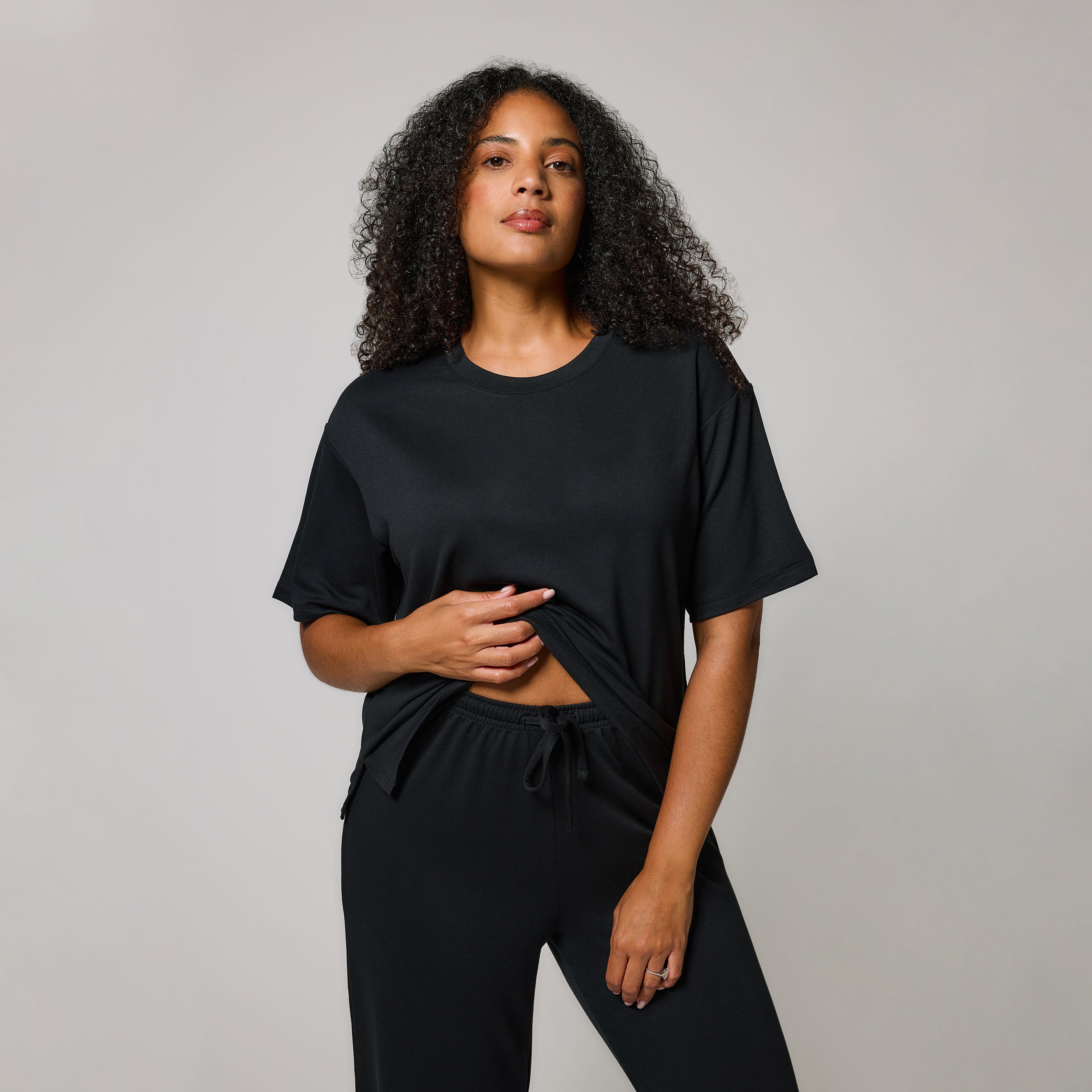 Black Soft Touch Wide Leg Lounge Set - LOVALL