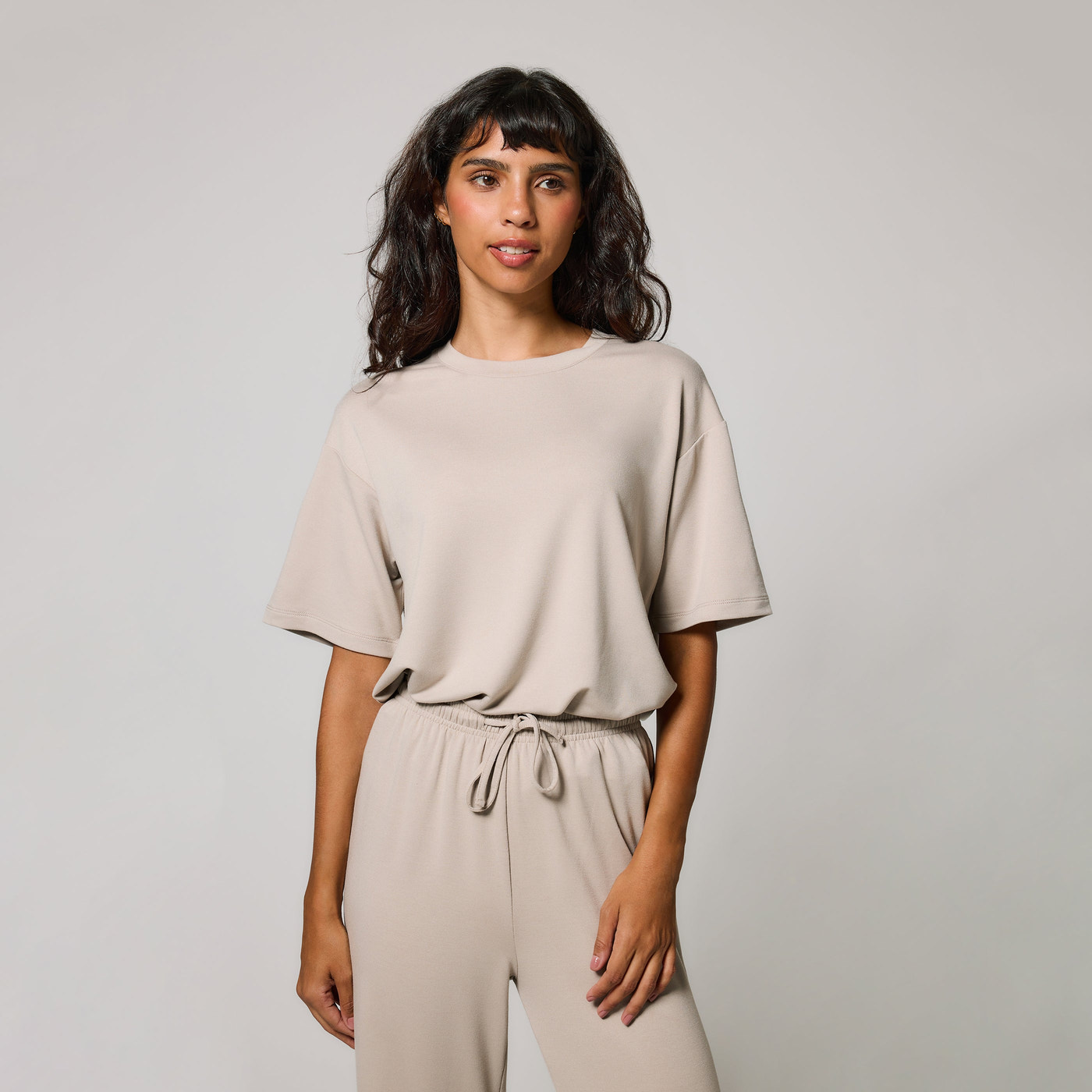 Curve Soft Touch Wide Leg Lounge Set - Oatmeal Beige