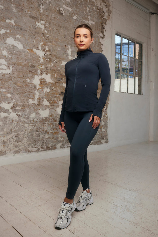 Teal & Navy Leopard Women's Activewear Leggings - Tall 33” inside