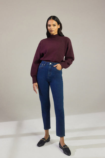 Slim Fit Mom Jeans - Dark Blue