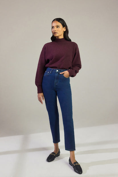 Slim Fit Mom Jeans - Dark Blue