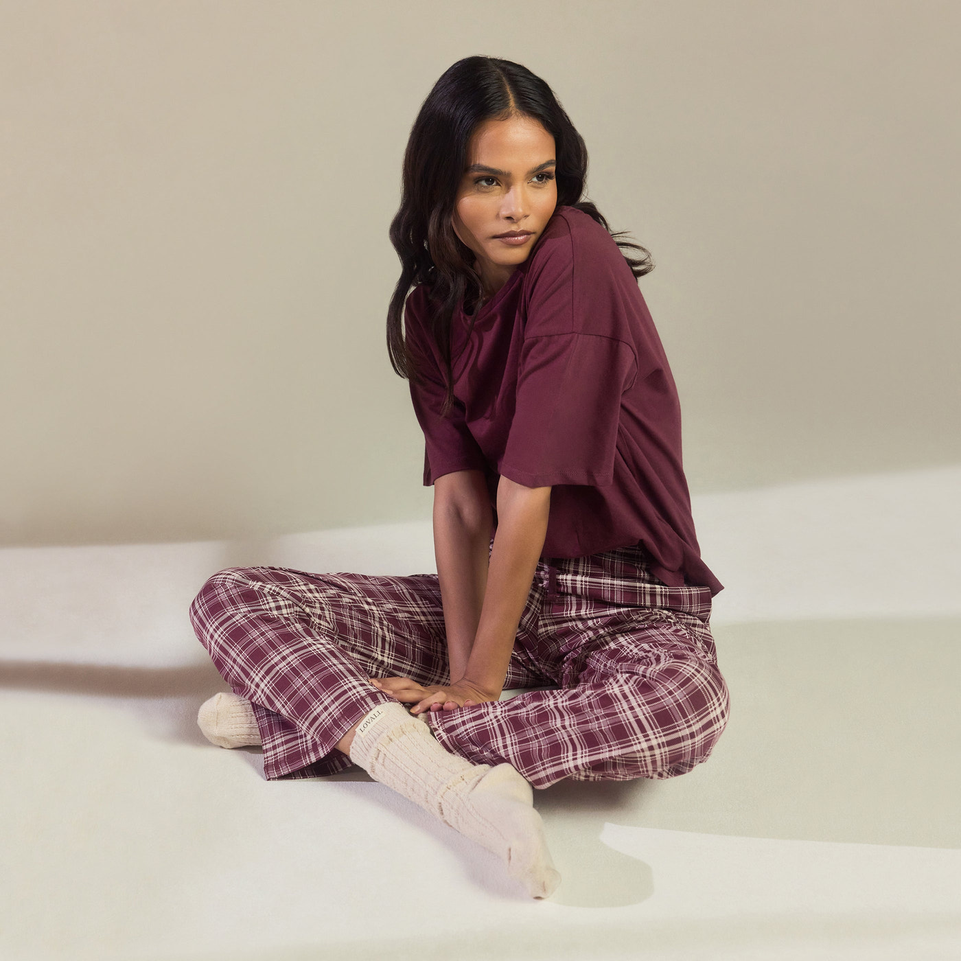 Pure Cotton Pyjama Set - Burgundy Check