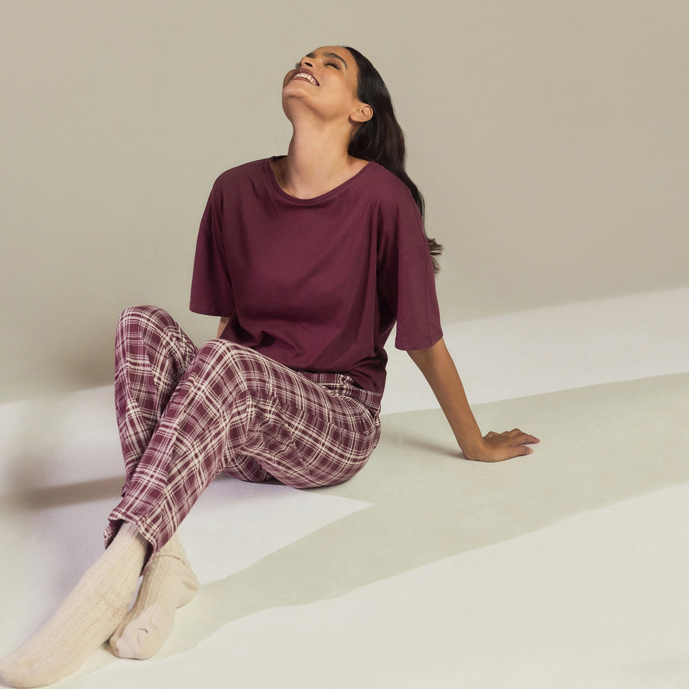 Pure Cotton Pyjama Set - Burgundy Check