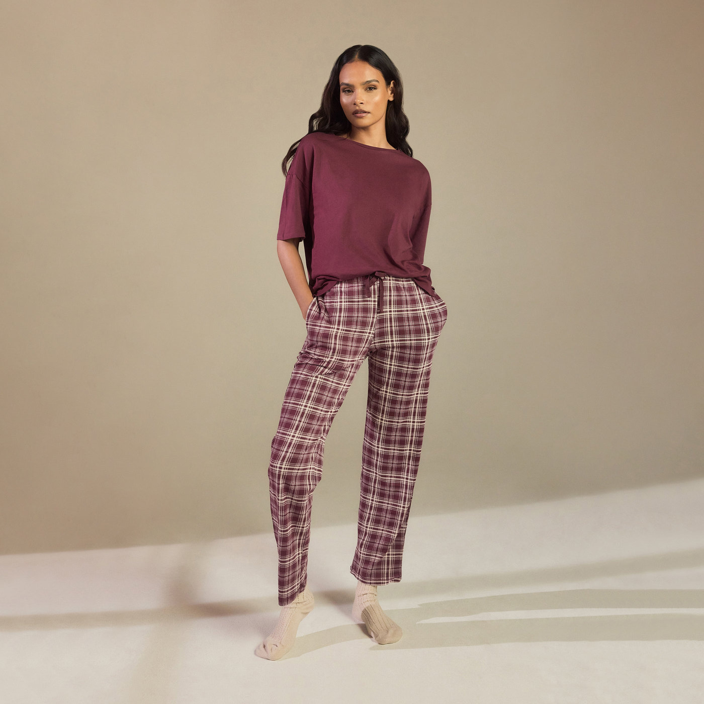 Pure Cotton Pyjama Set - Burgundy Check