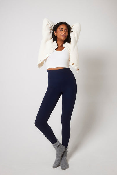 RIBBED LEGGINGS WITH BUTTONS - Blue marl