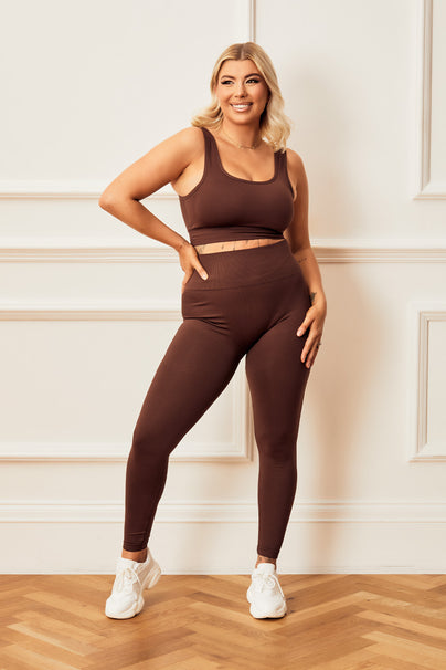 Chocolate brown curve thick ribbed leggings