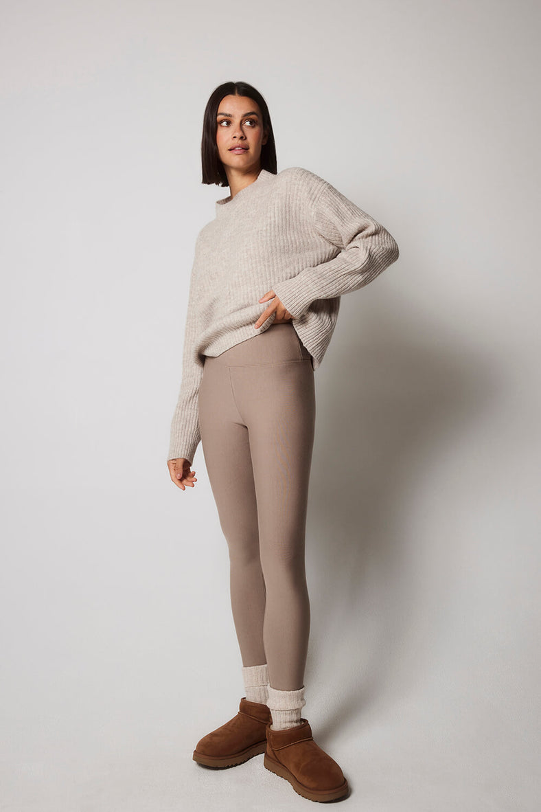 Curve Winter Everyday High Waisted Leggings--Stone