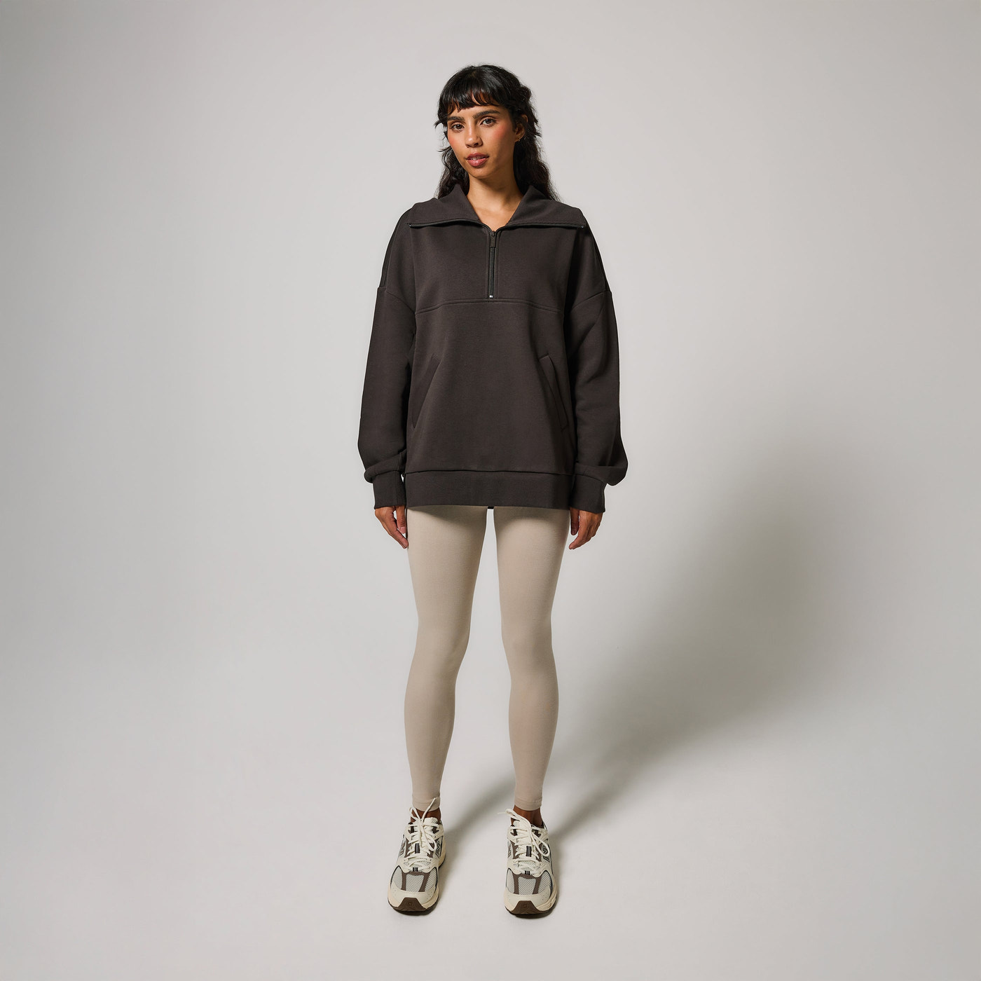 Organic Oversized 1/4 Zip Sweatshirt - Black Coffee