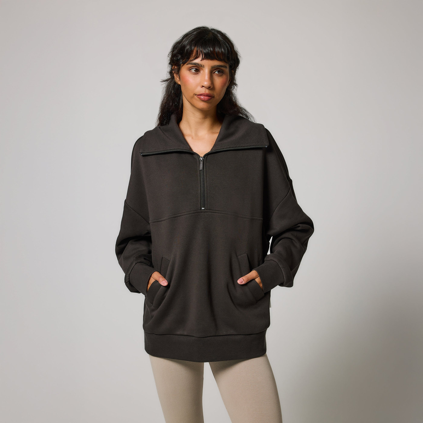 Curve Organic Oversized 1/4 Zip Sweatshirt - Black Coffee