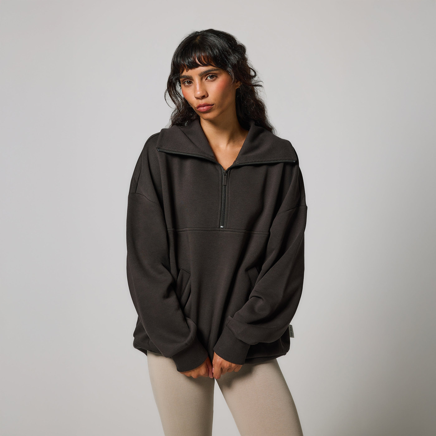 Curve Organic Oversized 1/4 Zip Sweatshirt - Black Coffee