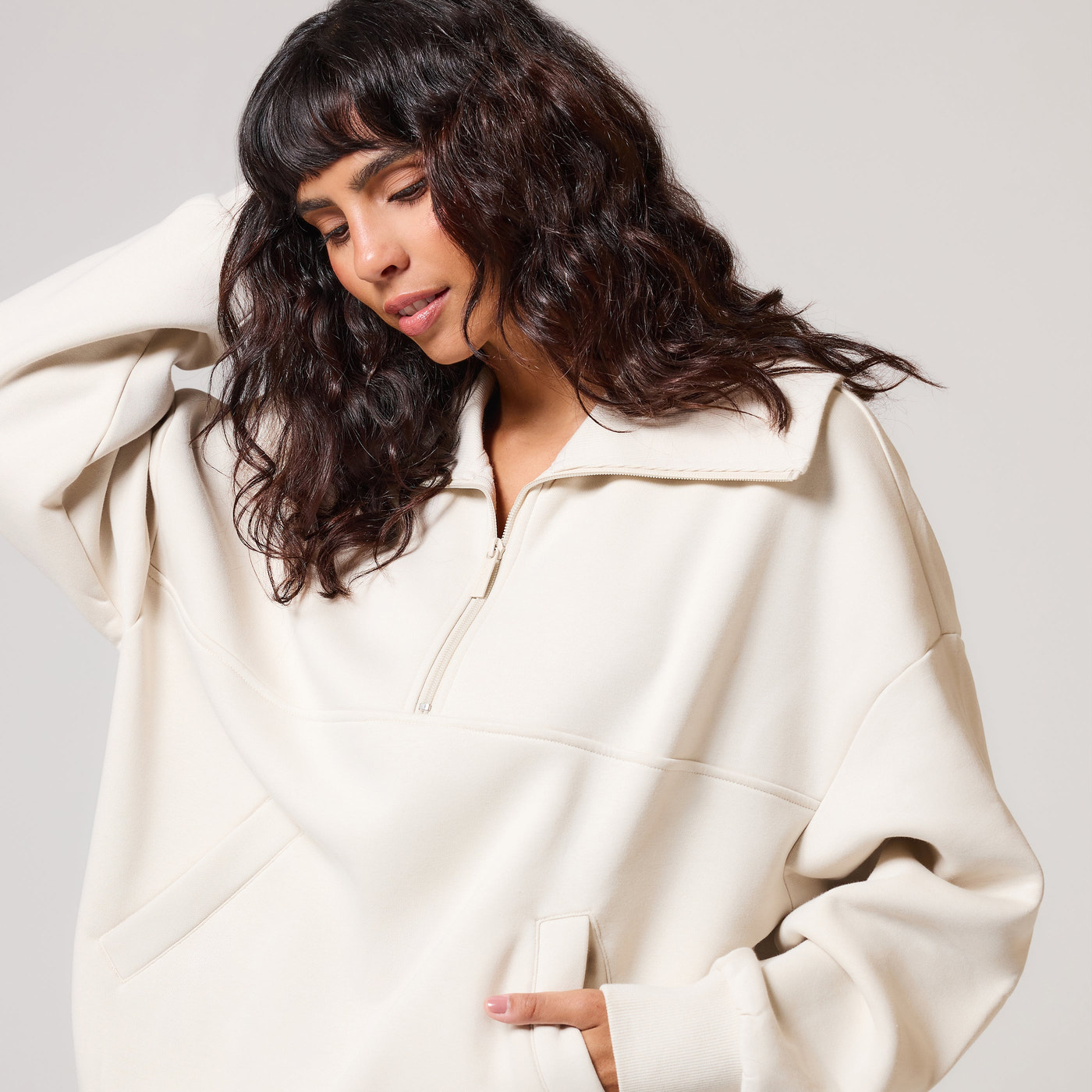Curve Organic Oversized 1/4 Zip Sweatshirt - Ecru