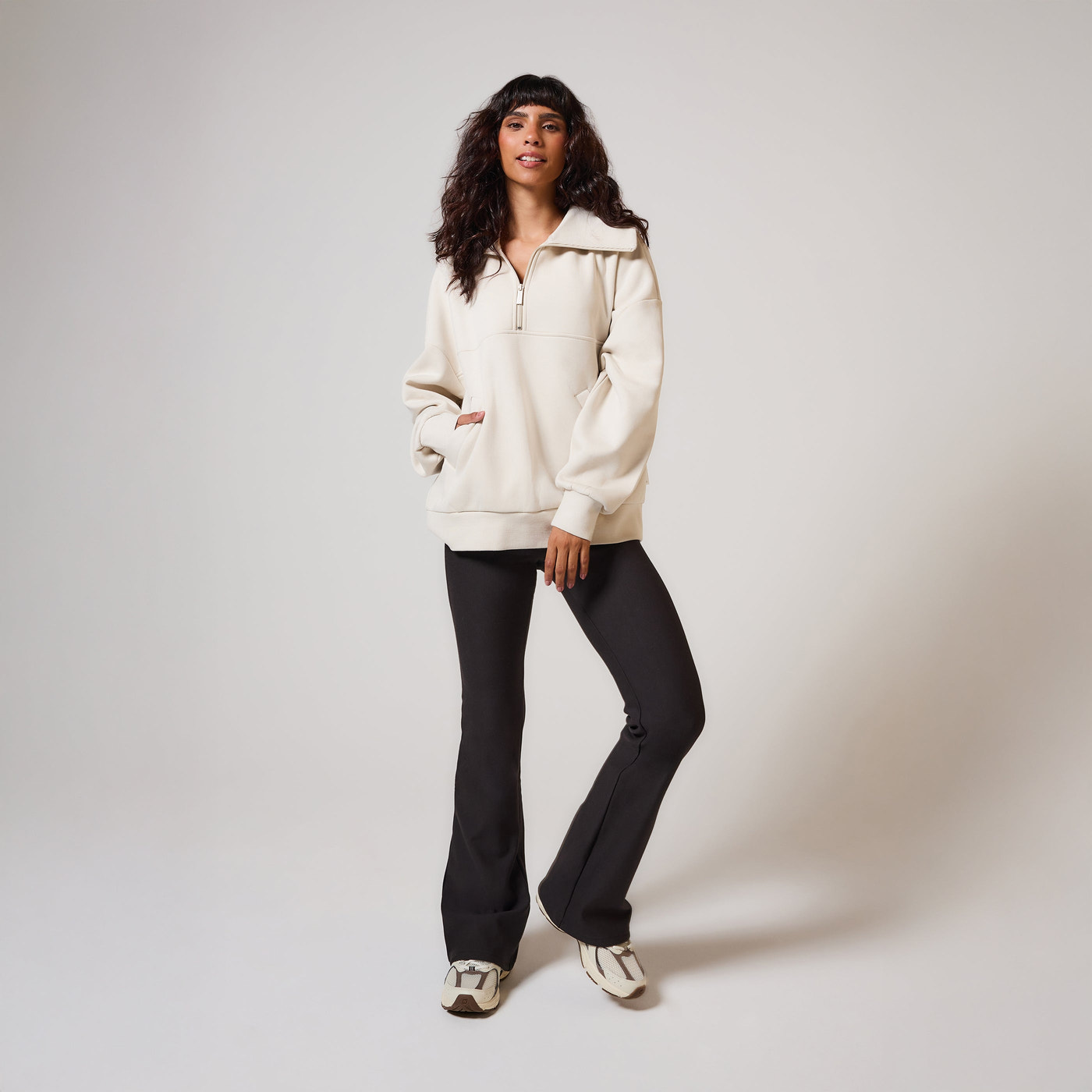 Organic Oversized 1/4 Zip Sweatshirt - Ecru