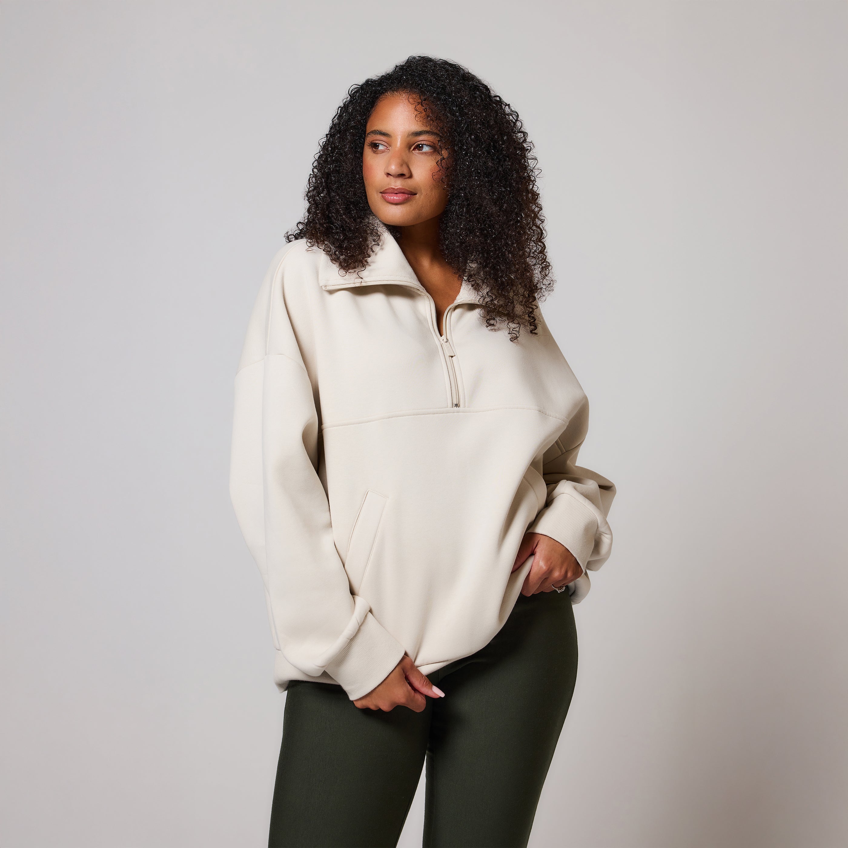 Organic Oversized 1 4 Zip Sweatshirt Ecru