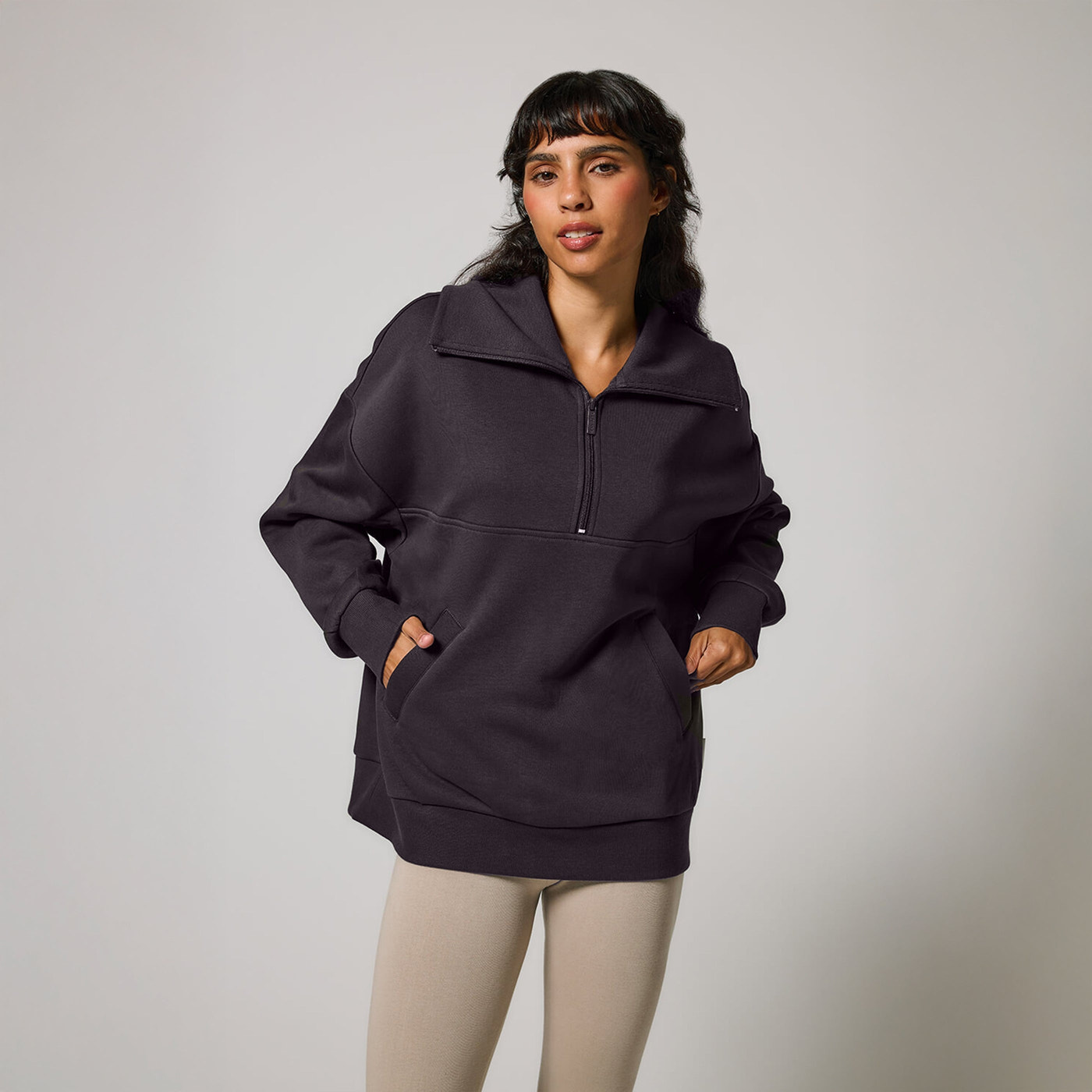 Curve Organic Oversized 1/4 Zip Sweatshirt - Shadow Grey