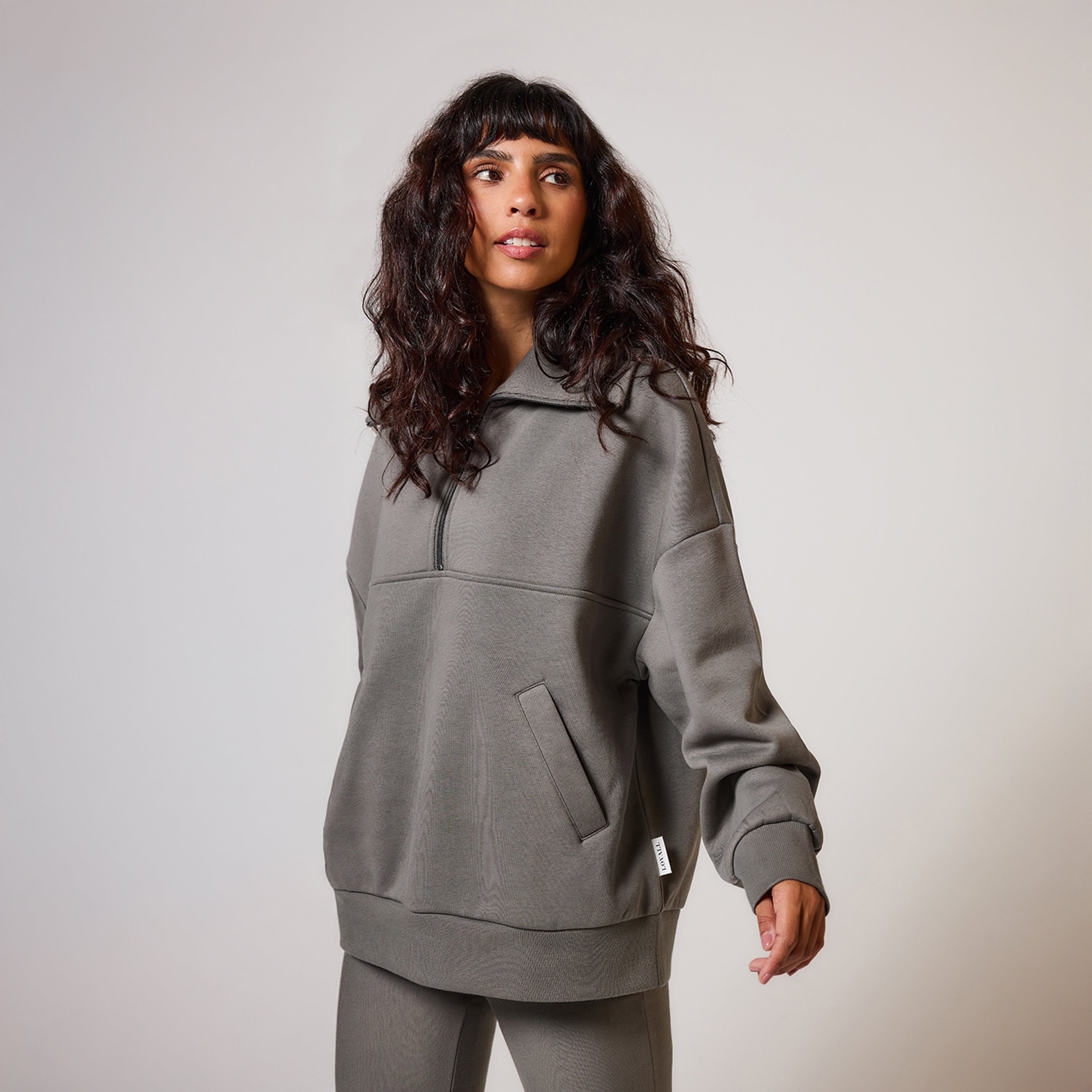 Organic Oversized 1/4 Zip Sweatshirt - Slate Green