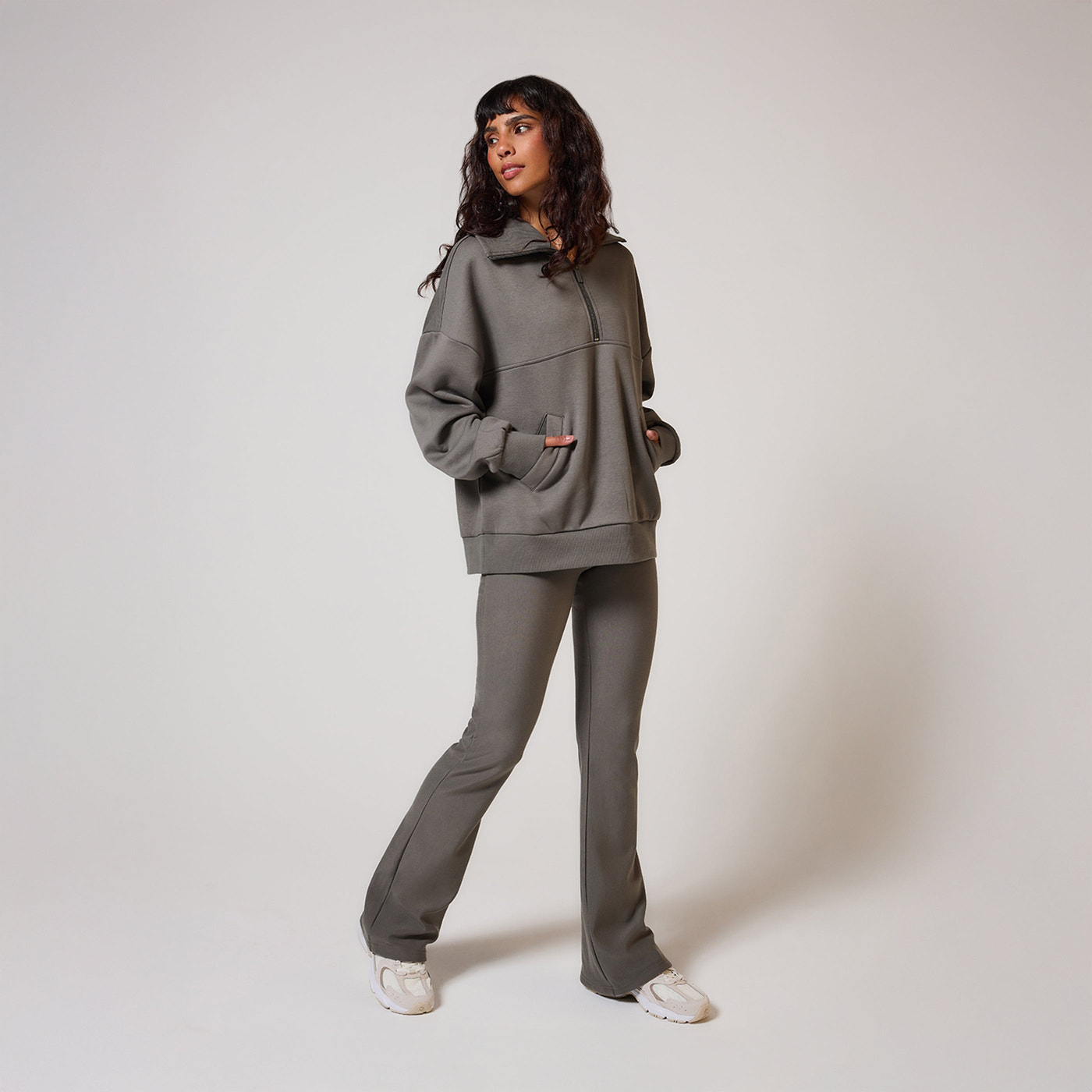 Curve Organic Oversized 1/4 Zip Sweatshirt - Slate Green