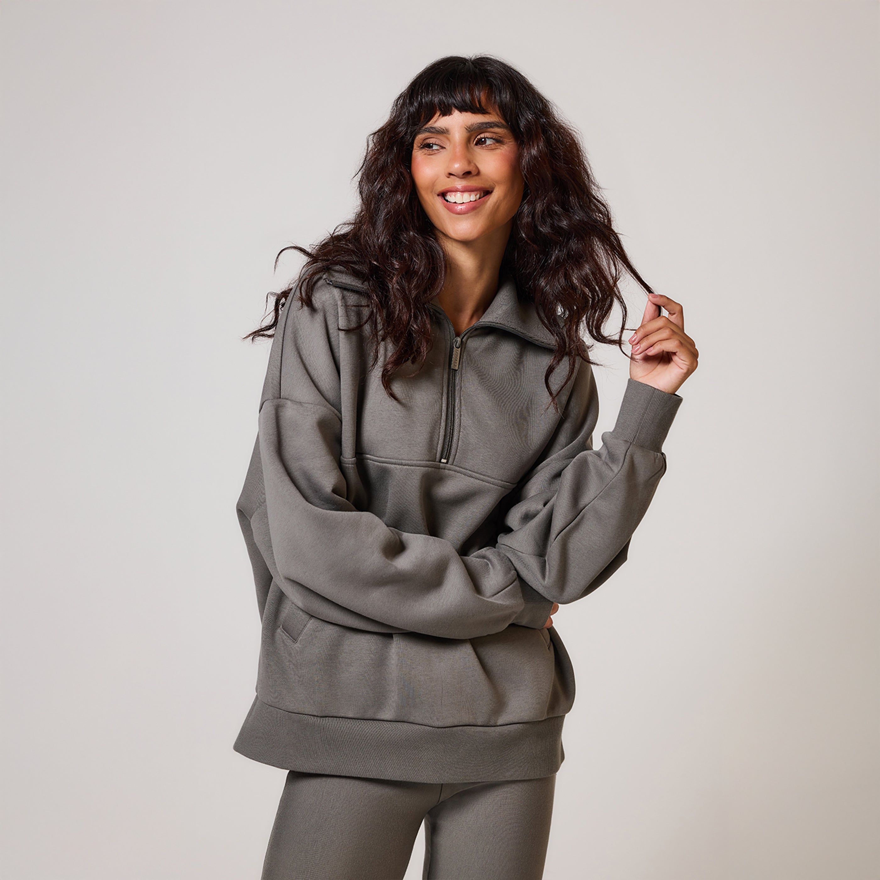 Organic Oversized 1/4 Zip Sweatshirt - Slate Green