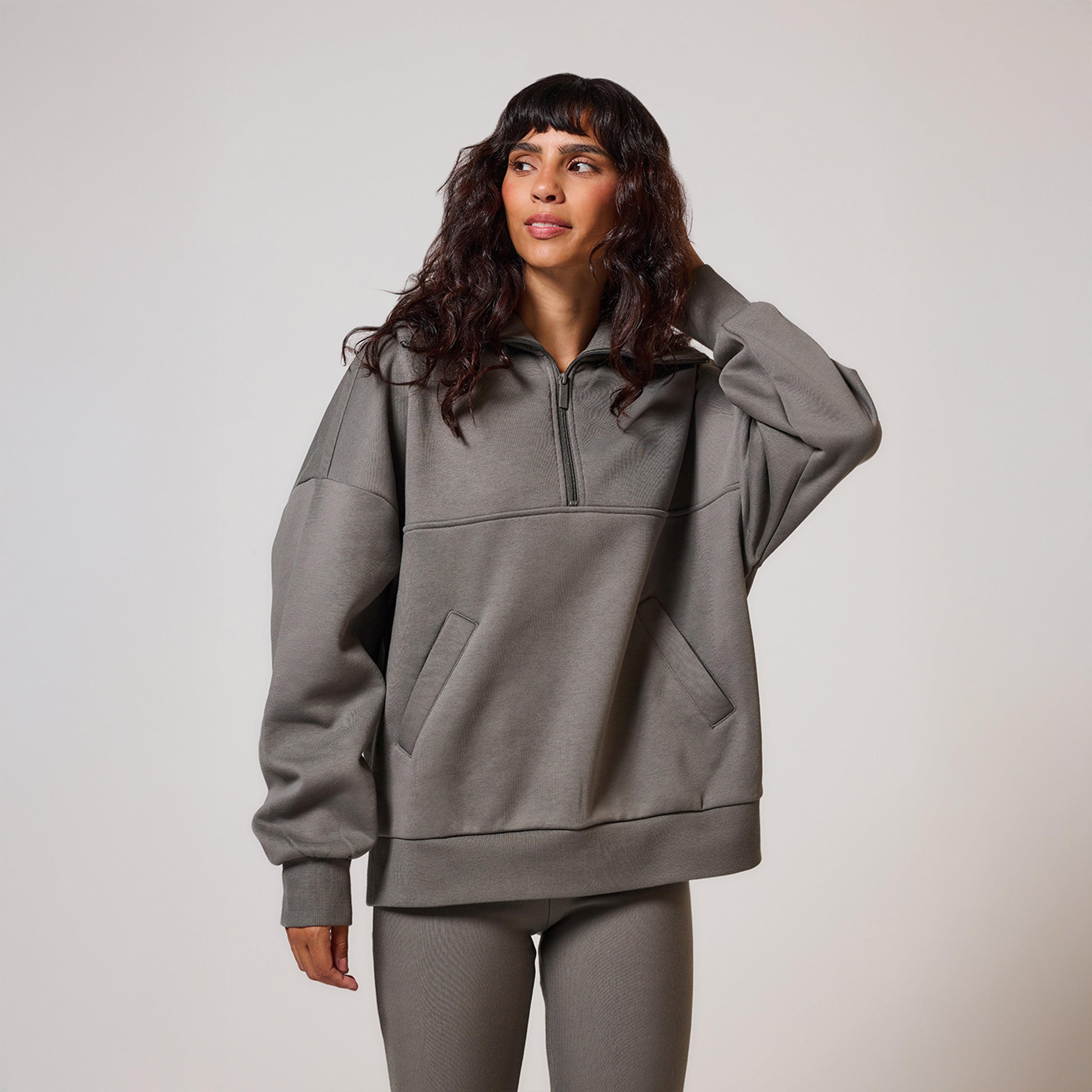 Curve Organic Oversized 1/4 Zip Sweatshirt - Slate Green
