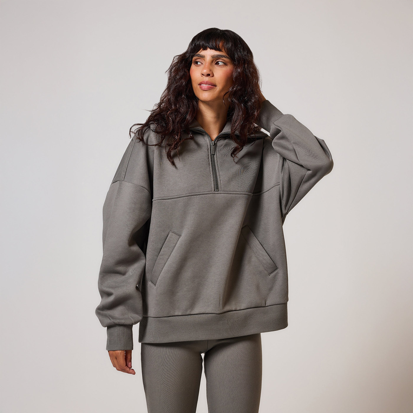 Curve Organic Oversized 1/4 Zip Sweatshirt - Slate Green