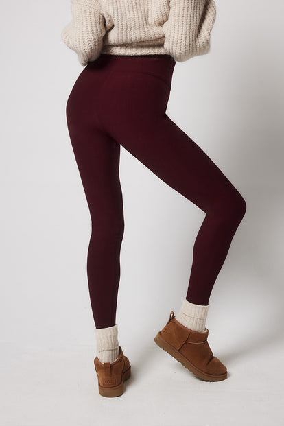 Active Life Women's Zip Pocket High Rise Warm Fleece Lined Leggings  (Antique Burgundy, XL)