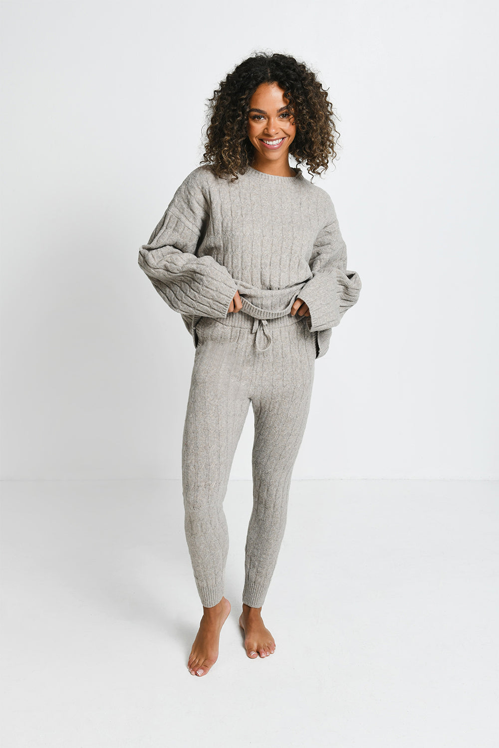 Beige Cable Knit Joggers LOVALL