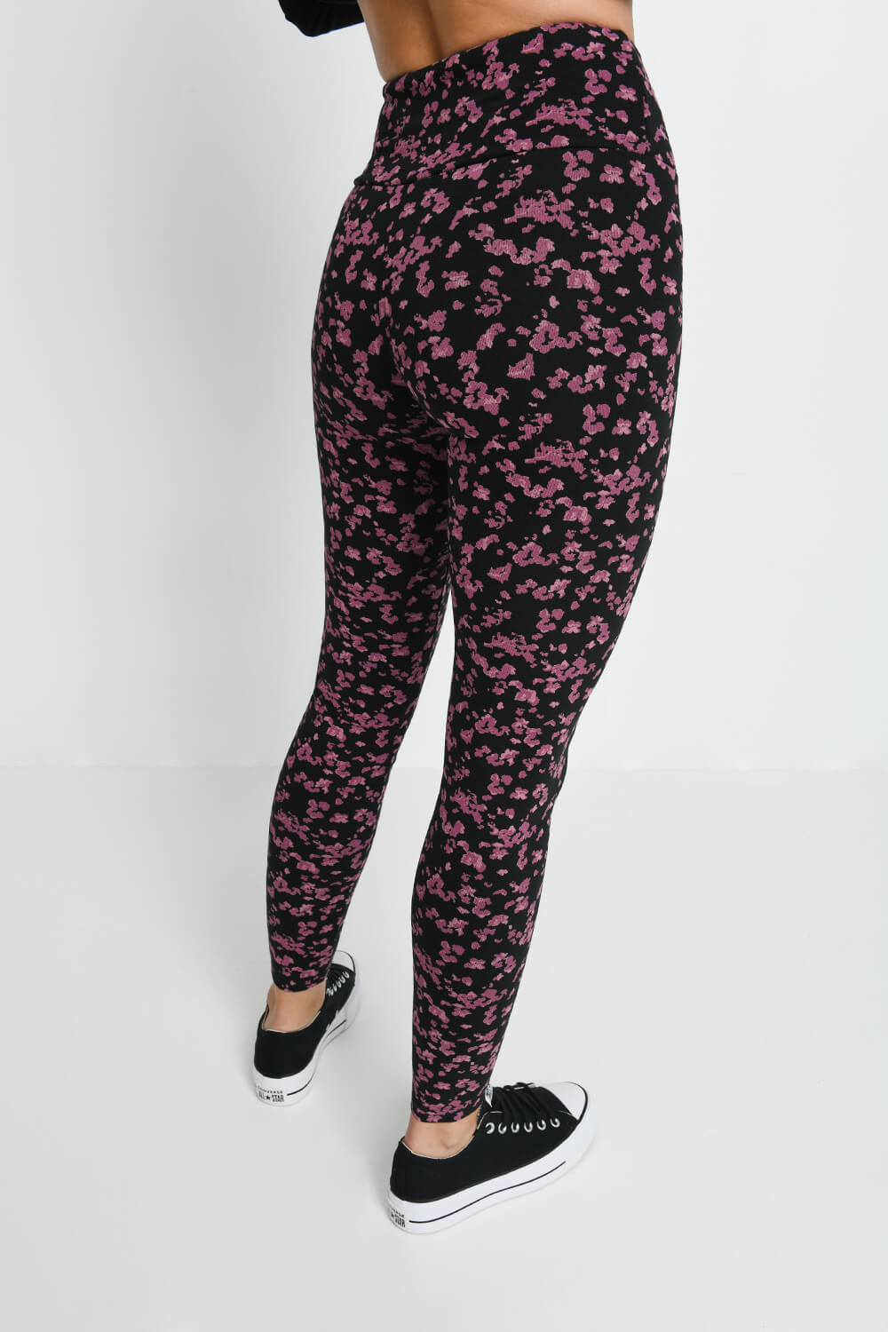 Black/Burgundy Floral Classic High Waisted Leggings LOVALL