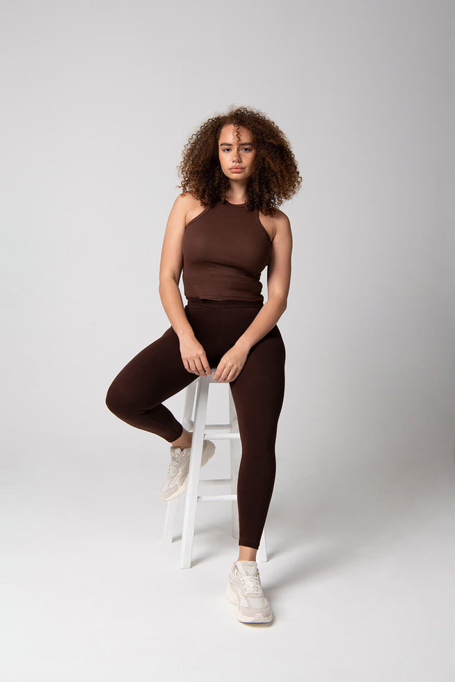 Chocolate Brown Crinkle Cut Out Hip Leggings Co-ord