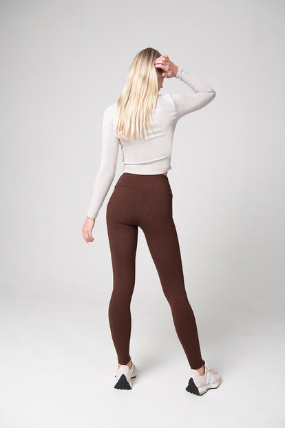 Women's Casual Plain Regular Chocolate Brown Leggings M