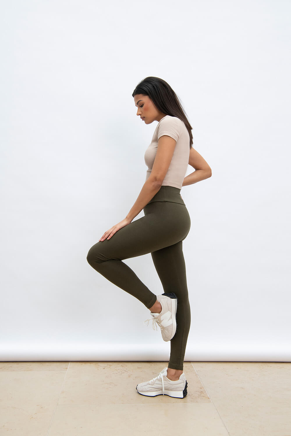 Khaki Green Classic High Waisted Leggings LOVALL