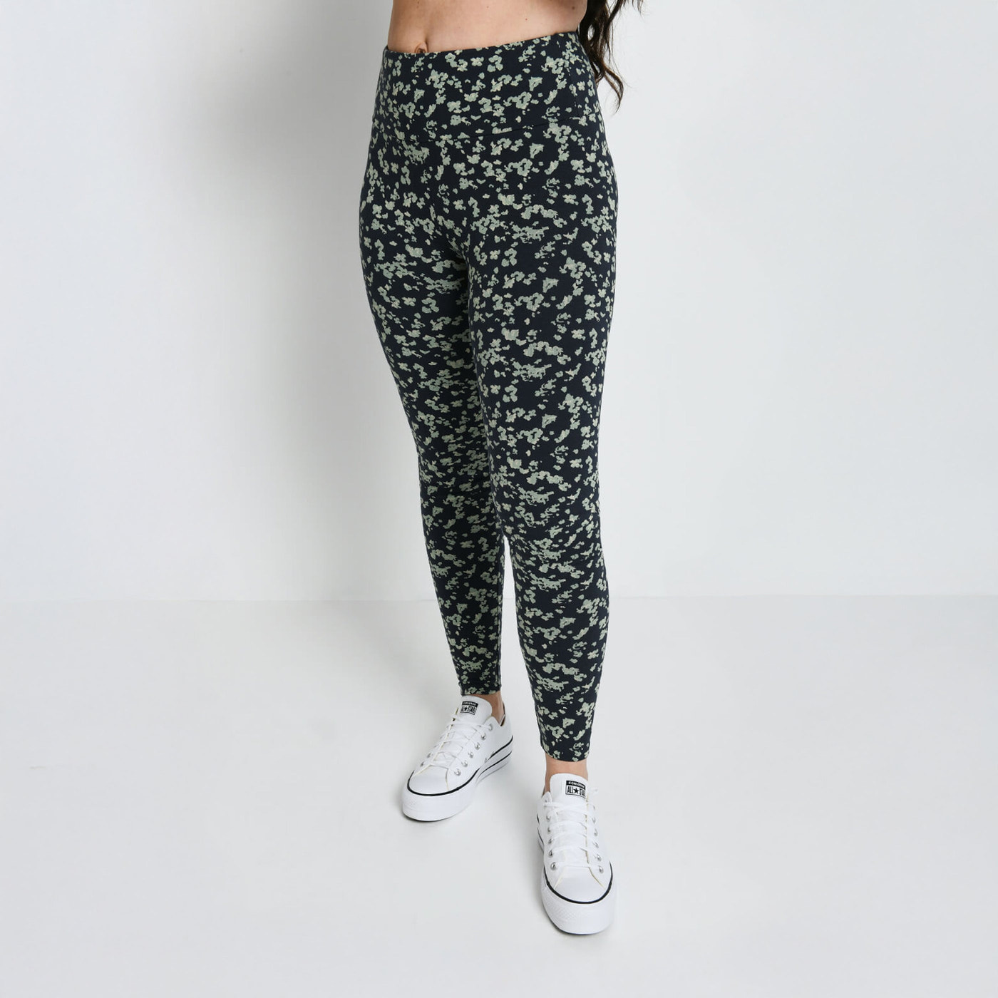 Everyday High Waisted Leggings - Navy/Green Floral