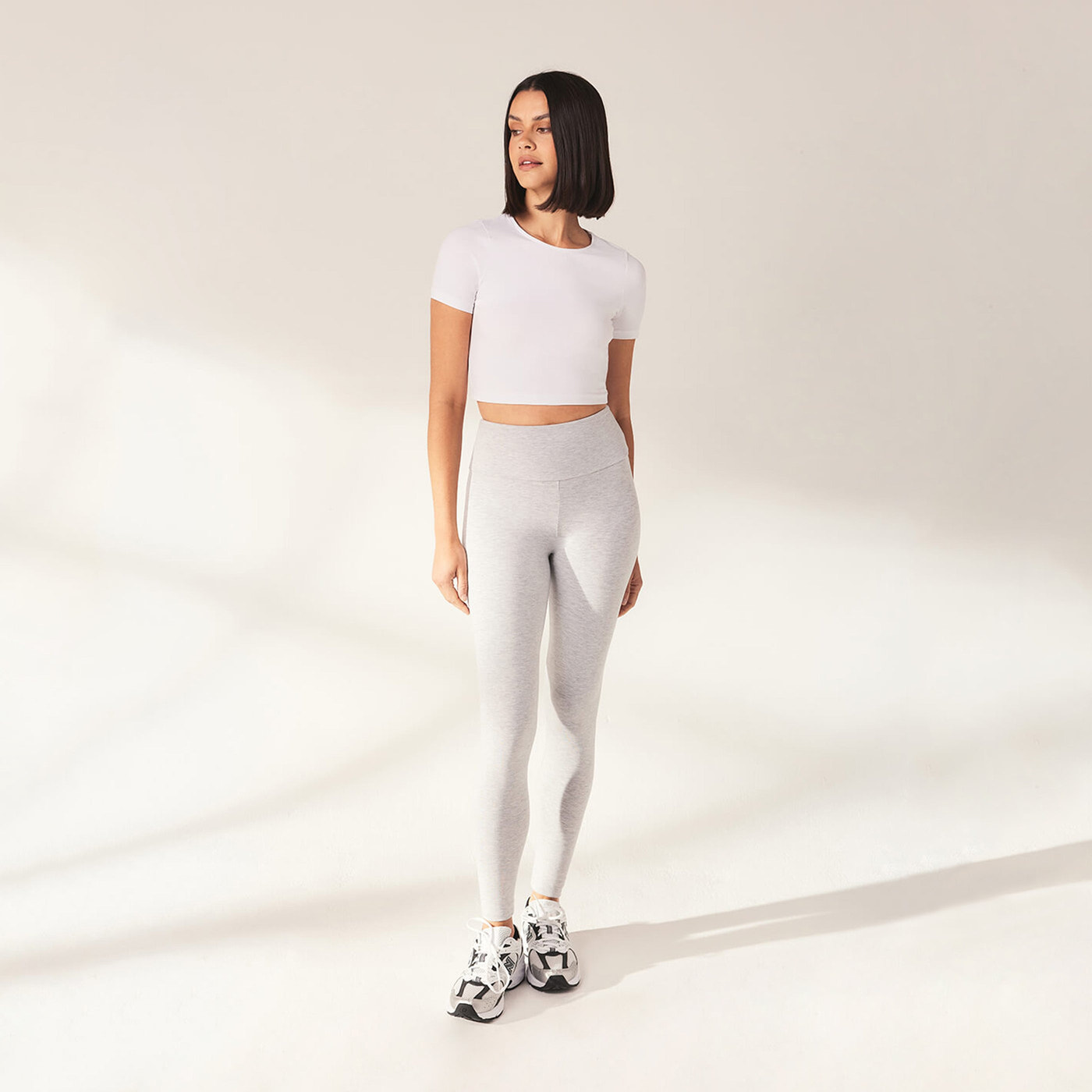 Lightweight Everyday High Waisted Leggings - Light Grey Marl