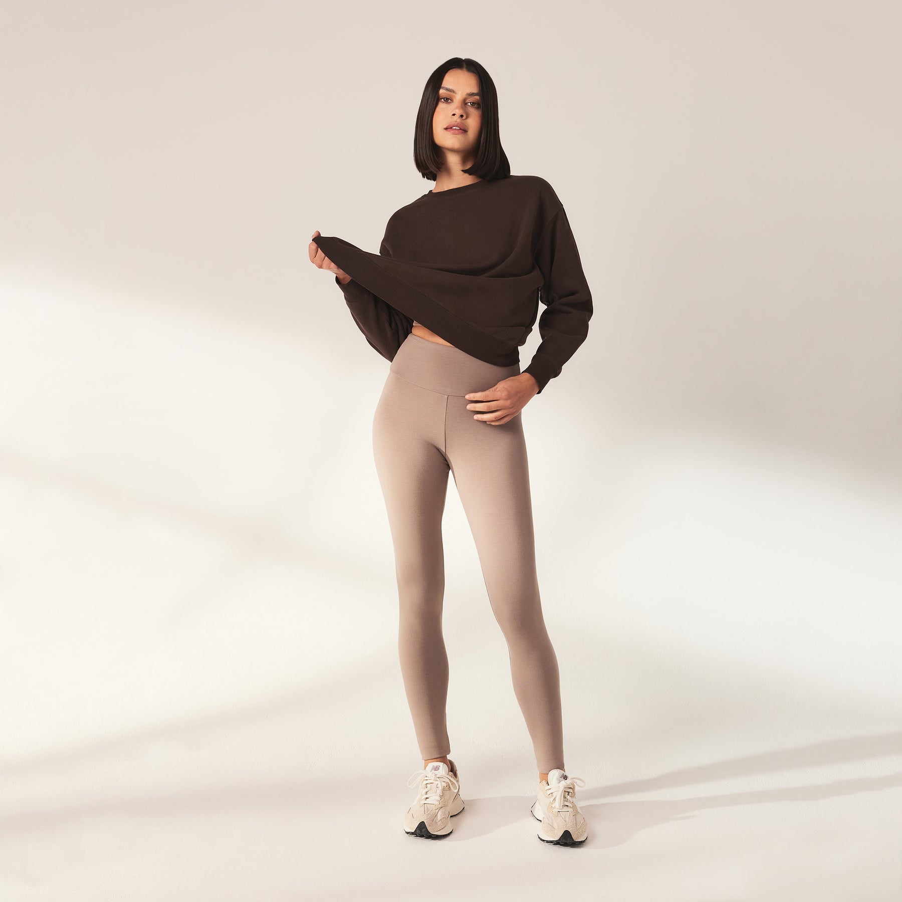 Curve Lightweight Everyday High Waisted Leggings - Stone